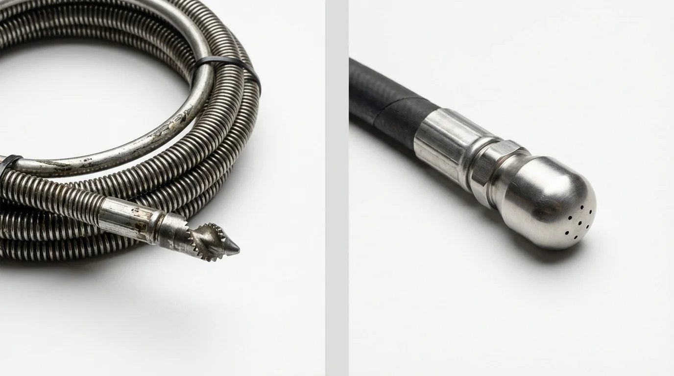 Drain snake cable and hydro jetting nozzle used for drain cleaning in Water Valley, MS