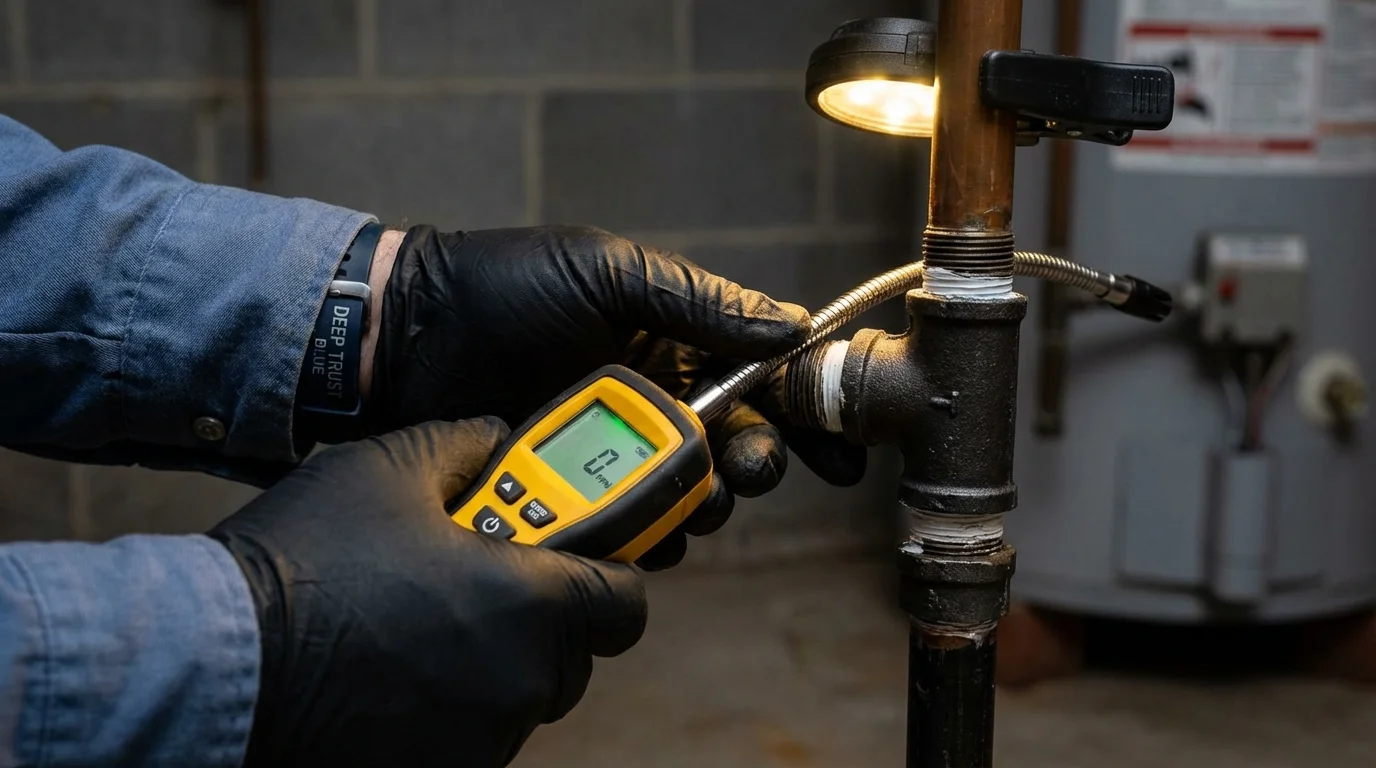 Gas leak detection with electronic sniffer by Johns Plumbing LLC in Water Valley