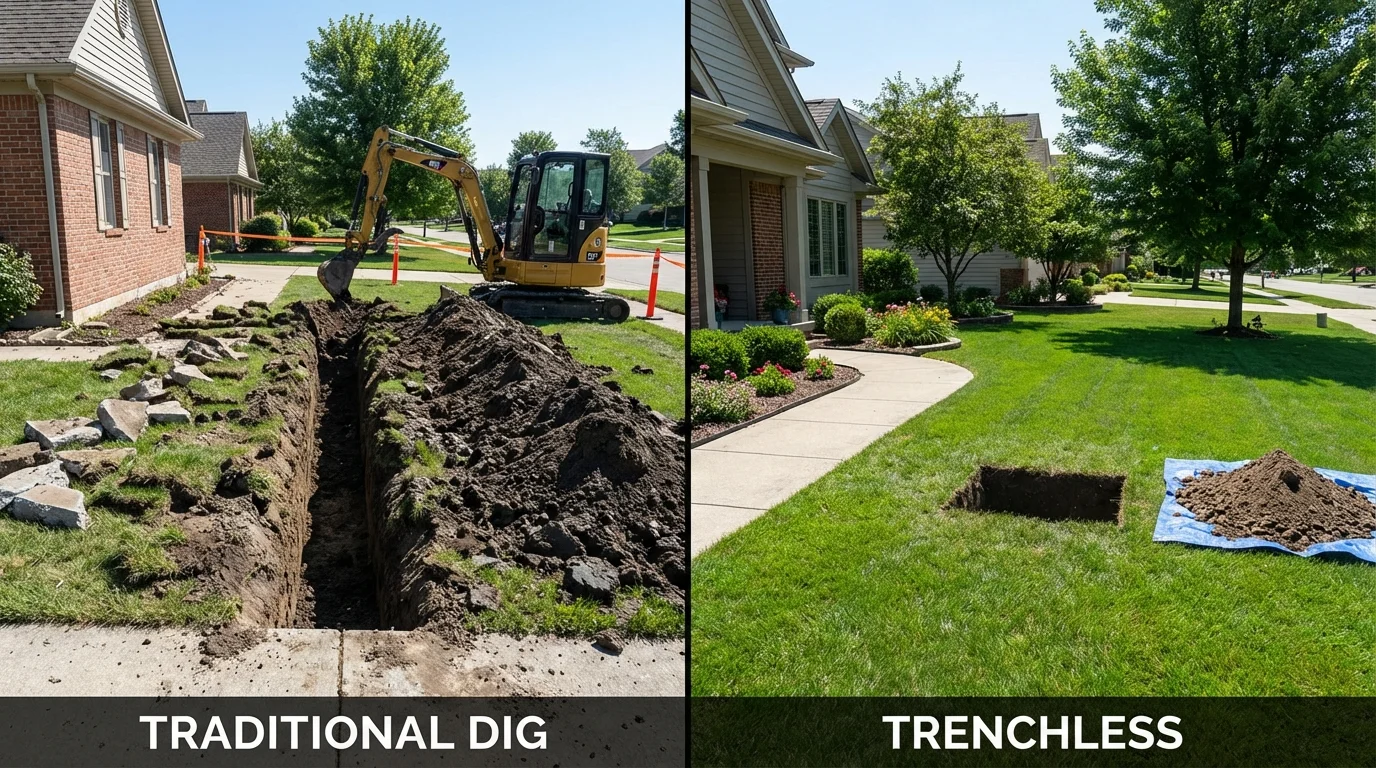 Trenchless sewer repair with minimal yard damage versus traditional excavation in Water Valley, MS